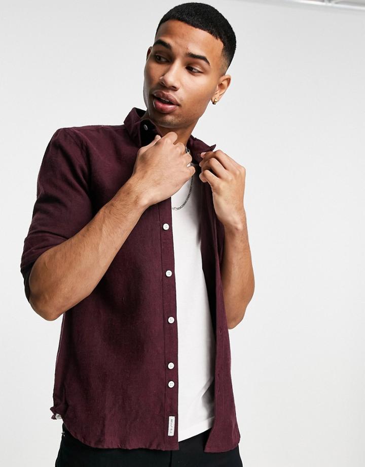 Bellfield Long Sleeve Brushed Flannel Shirt In Burgundy-red
