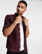 Bellfield Long Sleeve Brushed Flannel Shirt In Burgundy-red