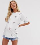 Asos Design Maternity Boxy T-shirt With All Over Ditsy Embroidery In White