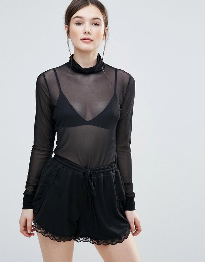 Amy Lynn High Neck Mesh Top - Black