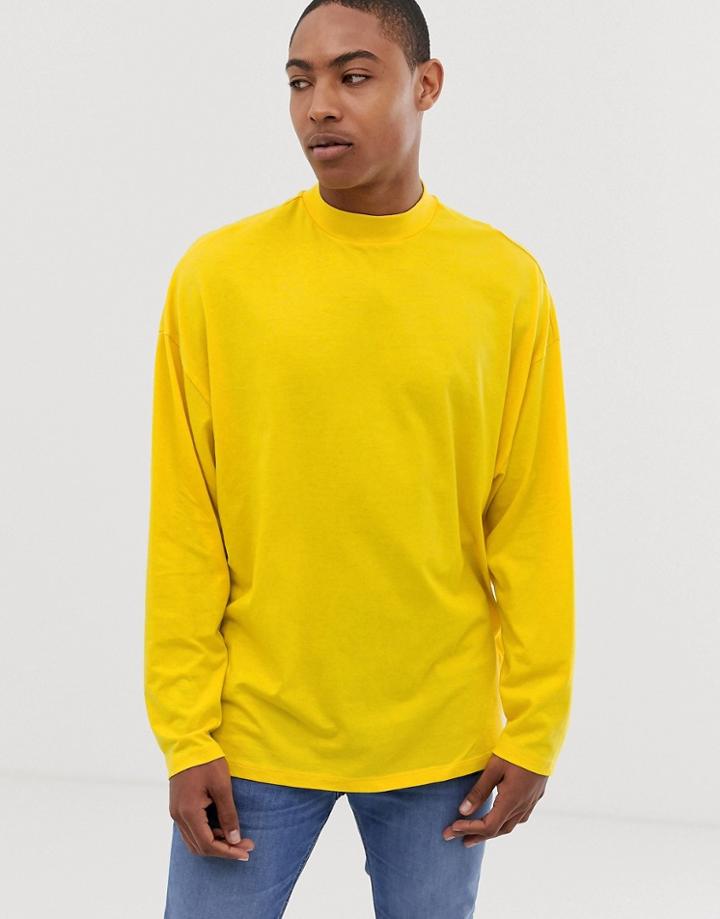 Asos Design Organic Oversized Turtleneck T-shirt With Long Sleeves In Yellow - Yellow