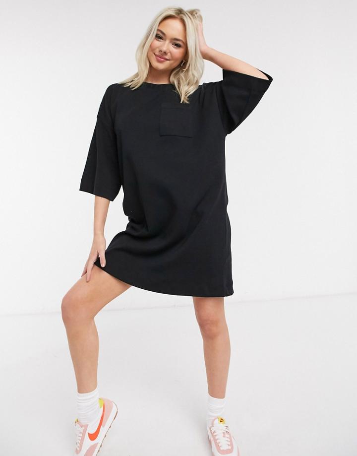 Asos Design Oversized Winter Weight T-shirt Dress With Pocket In Black