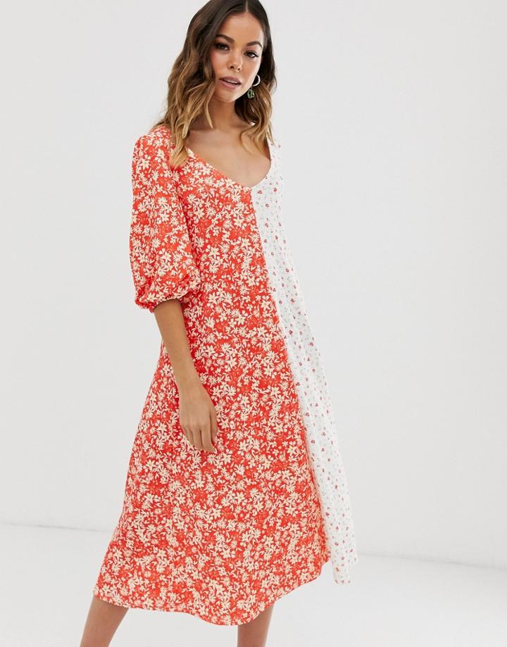 Asos Design Mixed Print Midi Dress-multi