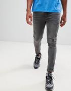 Asos Design Super Skinny Jeans In Washed Black With Abrasions - Black