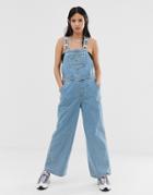 Ragged Jeans Overalls In Midwash Blue With Logo Taping - Blue