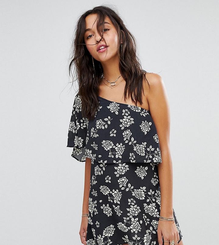 Flynn Skye Exclusive One-shoulder Floral Mini Dress - Black