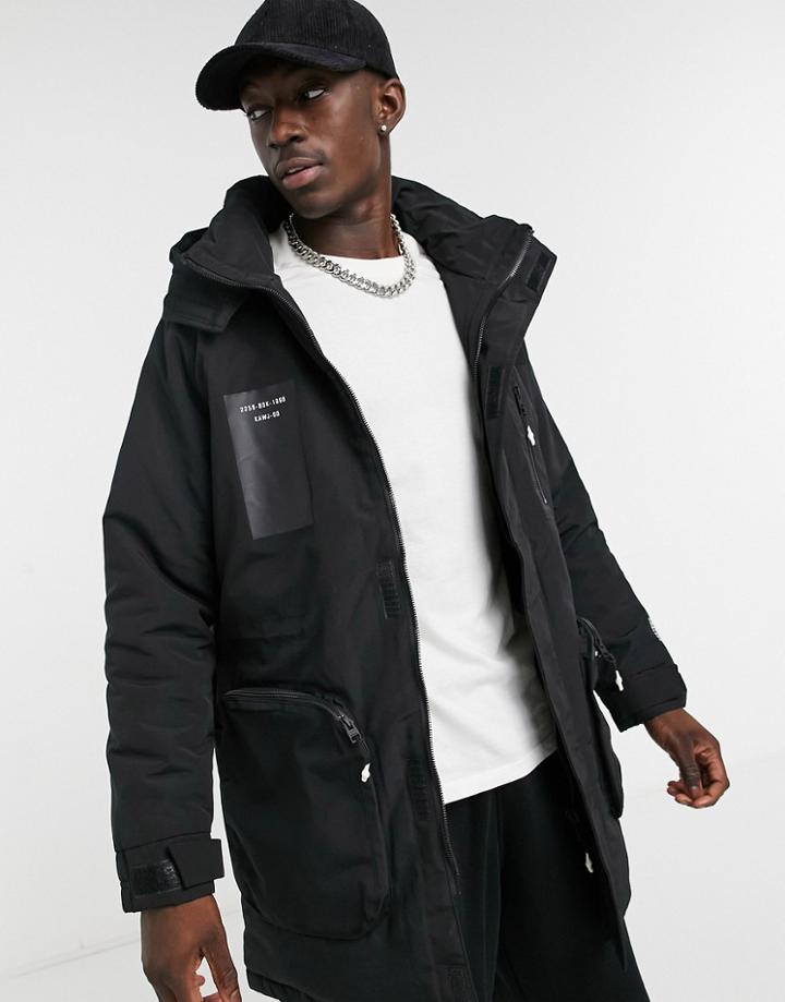Bershka Utility Parka In Black