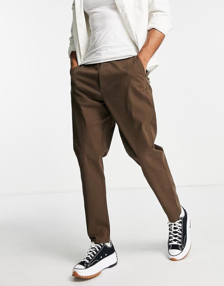 Asos Design Tapered Chinos In Dark Brown