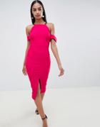 Vesper Cold Shoulder Dress With Front Split - Pink