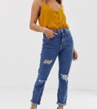 New Look Mom Jean With Rips In Denim - Blue