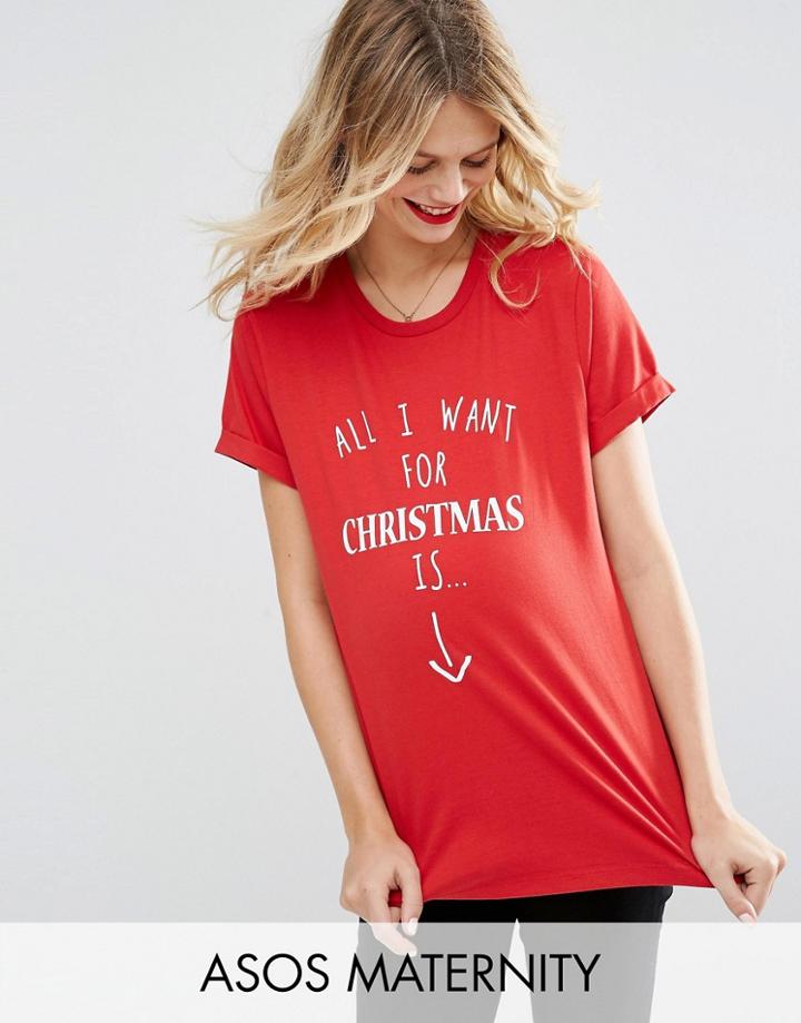 Asos Maternity All I Want For Holidays Slogan T-shirt - Red