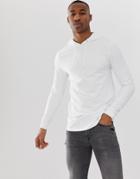 Asos Design Longline Muscle Fit Hoodie With Curved Hem In White - White
