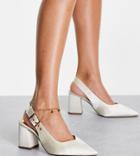 Asos Design Wide Fit West Slingback Block Heeled Shoes In Ivory-white