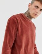 Asos Design Relaxed Long Sleeve T-shirt In Ribbed Velour In Tan-brown