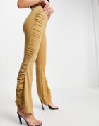 Fashionkilla Gathered Flared Pants Co Ord In Camel-black
