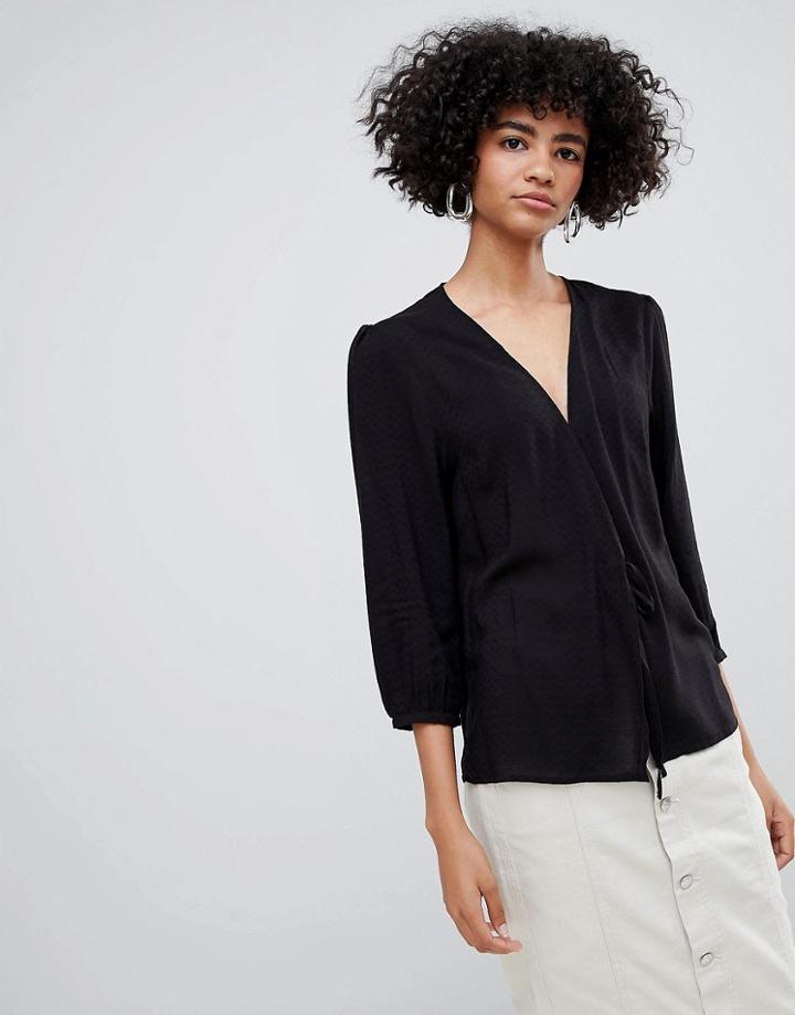 Weekday Tie Front Blouse In Black - Black