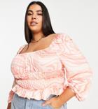 Missguided Plus Slinky Swirl Print Milkmaid Top In Multi-orange