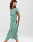& Other Stories Wrap Front Dress In Sage Green - Green
