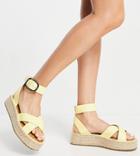 Asos Design Wide Fit Justice Flatform Espadrille Sandals In Pale Yellow