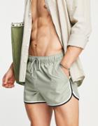 Asos Design Runner Swim Shorts In Green With Contrast Binding-multi