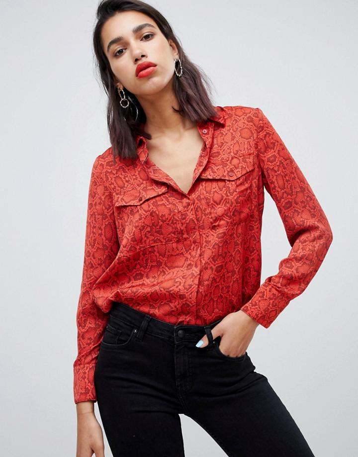 Mango Snake Print Pocket Front Blouse In Multi - Multi