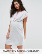 Gebe Maternity Nursing Woven Shift Dress With Tassel Detail - Gray