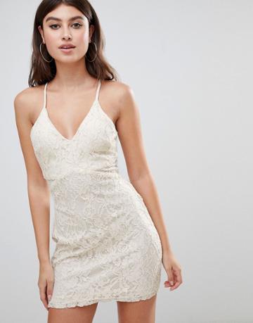Rare London Strappy Lace Mini Dress - Cream