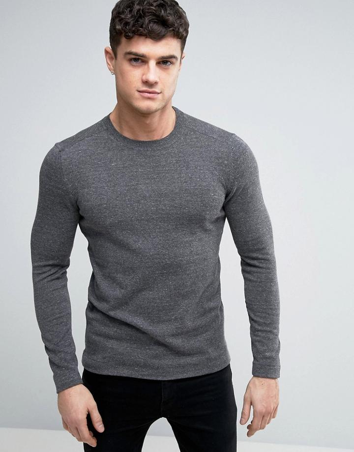 Esprit Basic Crew Neck Sweater In Gray Melange - Gray