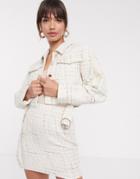 Asos Design Exaggerated Sleeve Boucle Suit Blazer With Pocket Detail-white