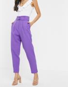 Asos Design Paperbag Pants With D Ring In Lilac