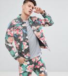 Liquor N Poker Tropical Printed Denim Jacket - Black