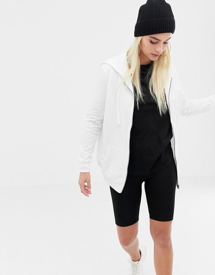 Asos Design Zip Through Hoodie In White