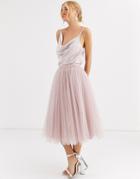 Little Mistress Tulle Midi Prom Skirt In Mink - Brown