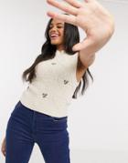 Stradivarius Crochet Knit Embroidered Tank In Beige-neutral