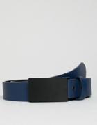 Asos Design Faux Leather Skinny Belt In Navy With Coated Plate - Navy