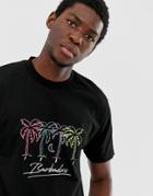 Asos Design Relaxed T-shirt With Barbados Night Scene Embroidery - Black