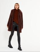New Look Longline Faux Fur Coat In Rust-red