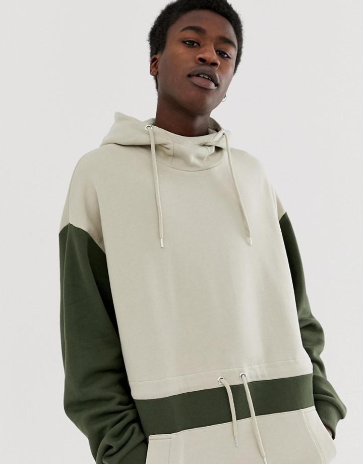 Asos Design Oversized Hoodie With Multiple Drawcords In Khaki And Beige - Green