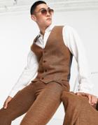 Asos Design Wedding Super Skinny Wool Mix Twill Vest In Brown