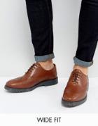 Asos Wide Fit Brogue Shoes In Tan Leather With Ribbed Sole - Tan