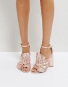 Qupid Knot Front Block Metallic Sandals - Copper