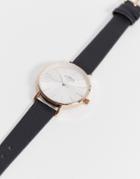 Limit Womens Faux Leather Watch In Black With Silver Sunray Dial
