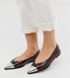 Asos Design Wide Fit Logan Pointed Ballet Flats With Toe Cap In Red - Red