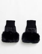 Jayley Fingerless Leather Gloves With Faux Fur Trim-black