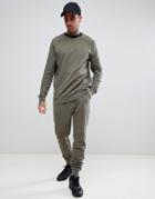 Asos Tracksuit Sweatshirt / Skinny Jogger In Khaki With Contrast Ringer And Waistband - Green