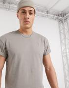 New Look Roll Sleeve T-shirt In Light Gray-grey