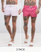 Asos Swim Shorts In Pale Pink & Bright Pink In Super Short Length 2 Pack Save - Multi