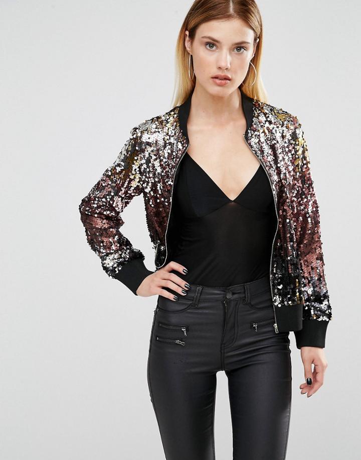 Club L Mixed Sequin Bomber Jacket - Multi
