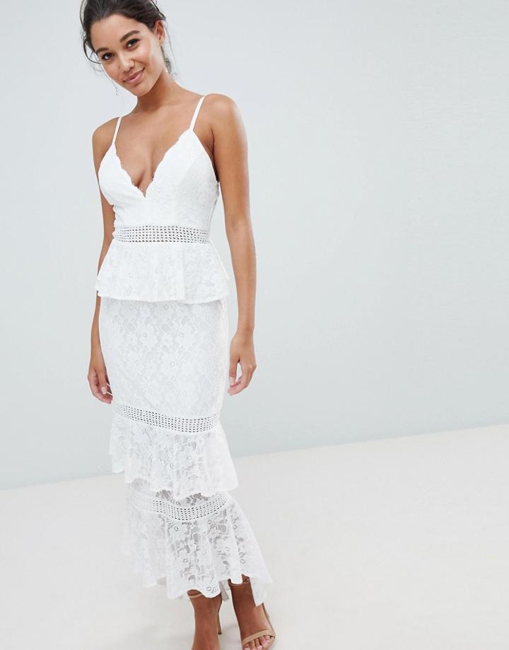 Love Triangle All Over Lace Tiered Maxi Dress - White