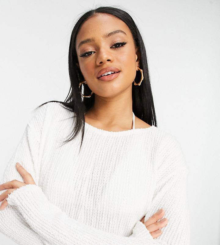 South Beach Exclusive Coordinating Relaxed Textured Crop Sweatshirt In White